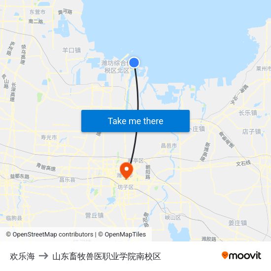 欢乐海 to 山东畜牧兽医职业学院南校区 map