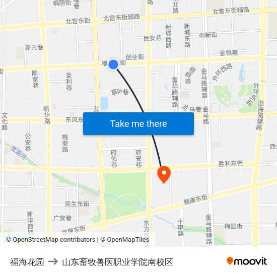 福海花园 to 山东畜牧兽医职业学院南校区 map