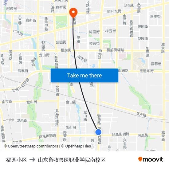 福园小区 to 山东畜牧兽医职业学院南校区 map