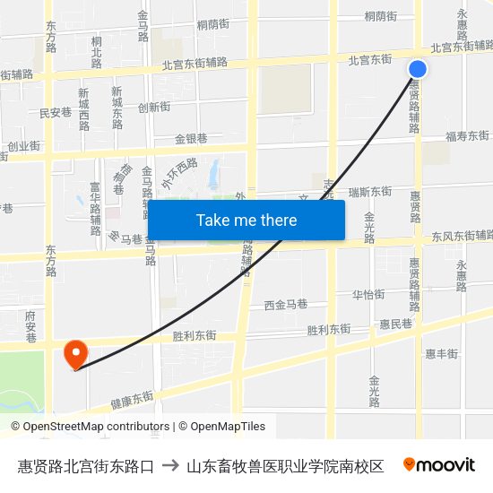 惠贤路北宫街东路口 to 山东畜牧兽医职业学院南校区 map