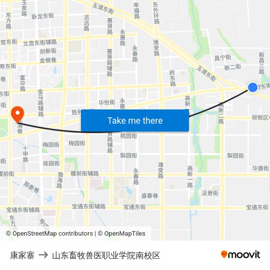 康家寨 to 山东畜牧兽医职业学院南校区 map
