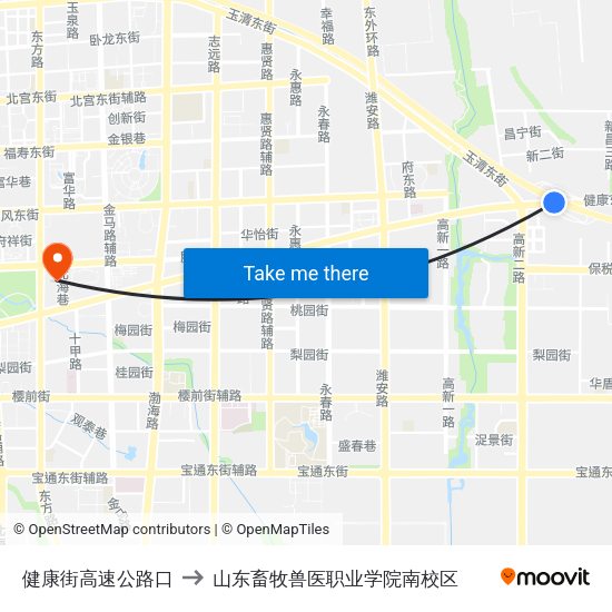 健康街高速公路口 to 山东畜牧兽医职业学院南校区 map