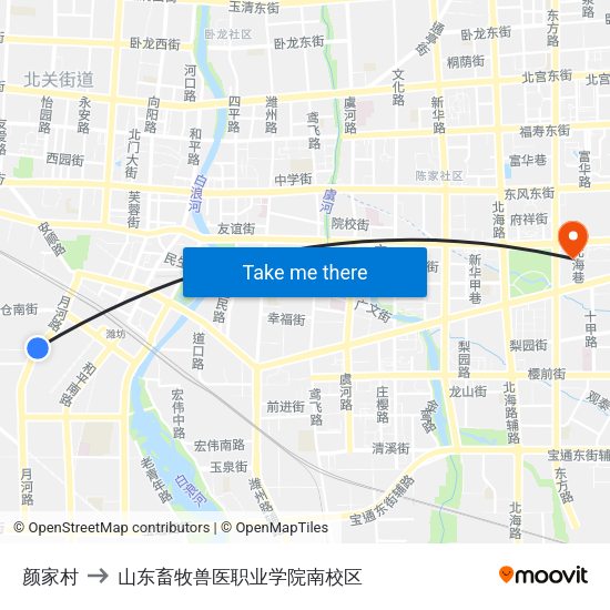颜家村 to 山东畜牧兽医职业学院南校区 map