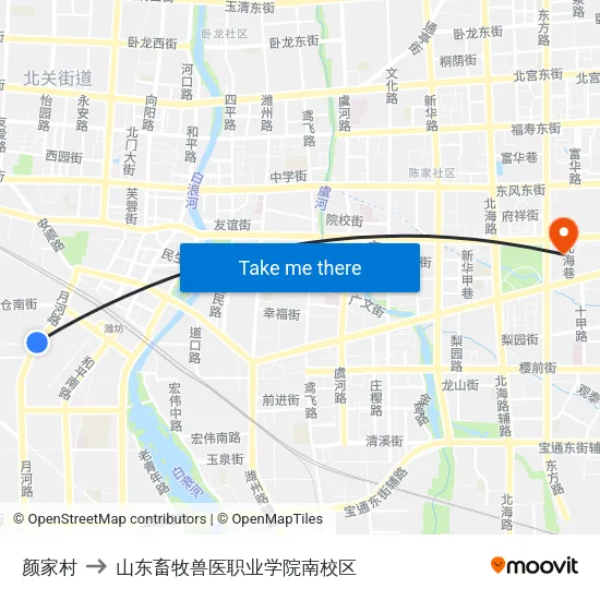 颜家村 to 山东畜牧兽医职业学院南校区 map