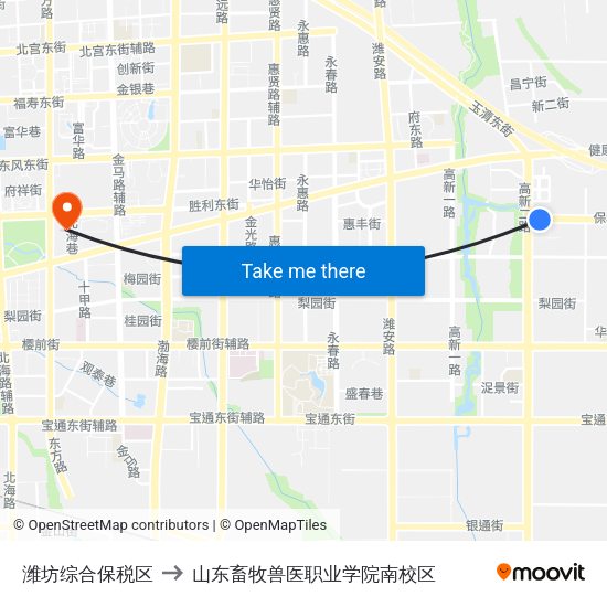 潍坊综合保税区 to 山东畜牧兽医职业学院南校区 map