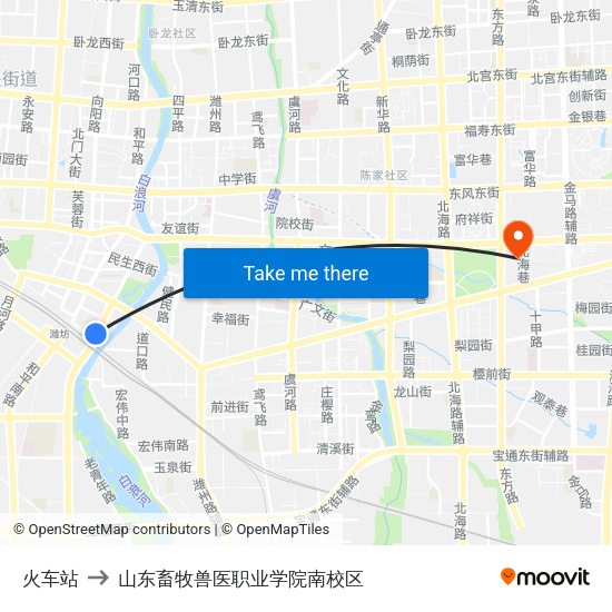 火车站 to 山东畜牧兽医职业学院南校区 map