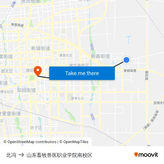 北冯 to 山东畜牧兽医职业学院南校区 map