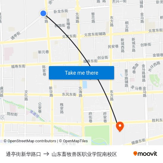 通亭街新华路口 to 山东畜牧兽医职业学院南校区 map