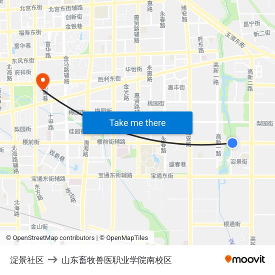浞景社区 to 山东畜牧兽医职业学院南校区 map