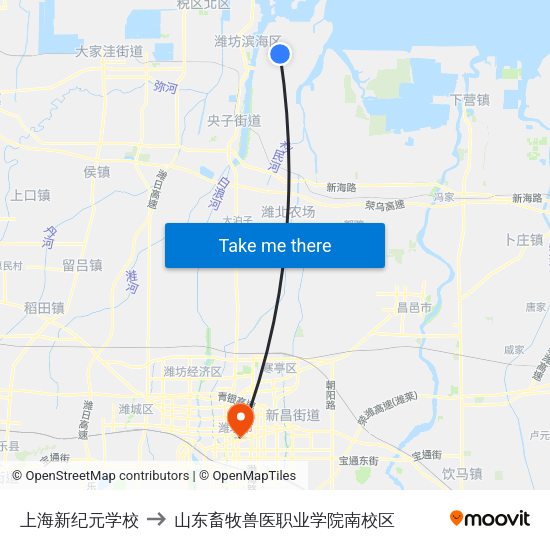 上海新纪元学校 to 山东畜牧兽医职业学院南校区 map