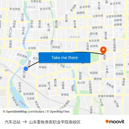 汽车总站 to 山东畜牧兽医职业学院南校区 map