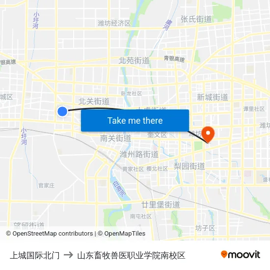 上城国际北门 to 山东畜牧兽医职业学院南校区 map