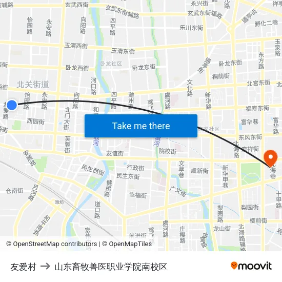 友爱村 to 山东畜牧兽医职业学院南校区 map