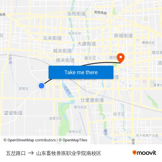 五岔路口 to 山东畜牧兽医职业学院南校区 map