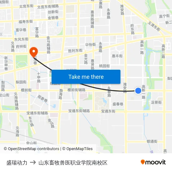 盛瑞动力 to 山东畜牧兽医职业学院南校区 map