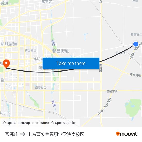 富郭庄 to 山东畜牧兽医职业学院南校区 map