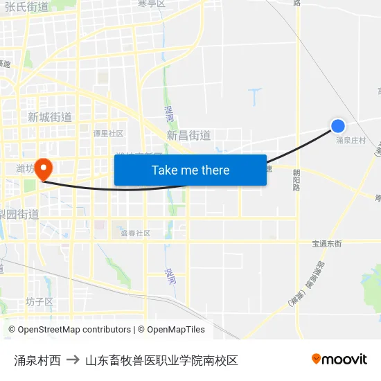 涌泉村西 to 山东畜牧兽医职业学院南校区 map