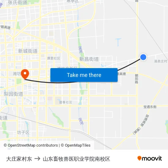 大庄家村东 to 山东畜牧兽医职业学院南校区 map