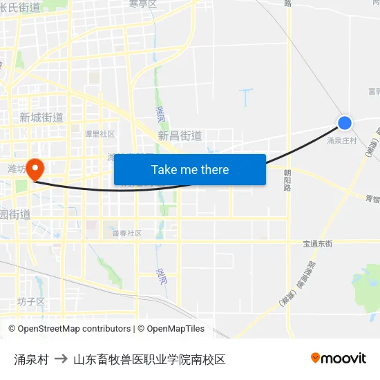 涌泉村 to 山东畜牧兽医职业学院南校区 map