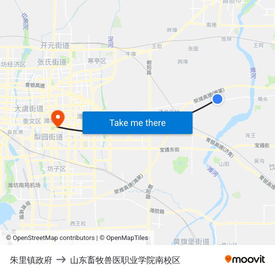朱里镇政府 to 山东畜牧兽医职业学院南校区 map