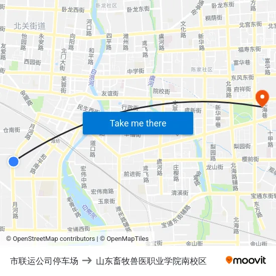 市联运公司停车场 to 山东畜牧兽医职业学院南校区 map
