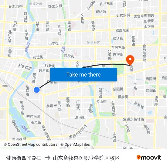 健康街四平路口 to 山东畜牧兽医职业学院南校区 map