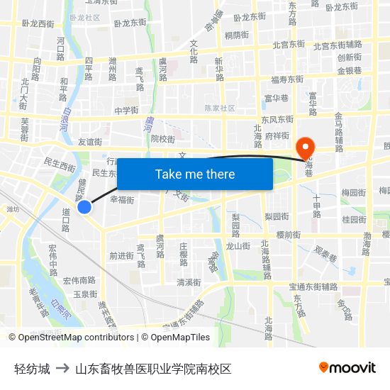 轻纺城 to 山东畜牧兽医职业学院南校区 map