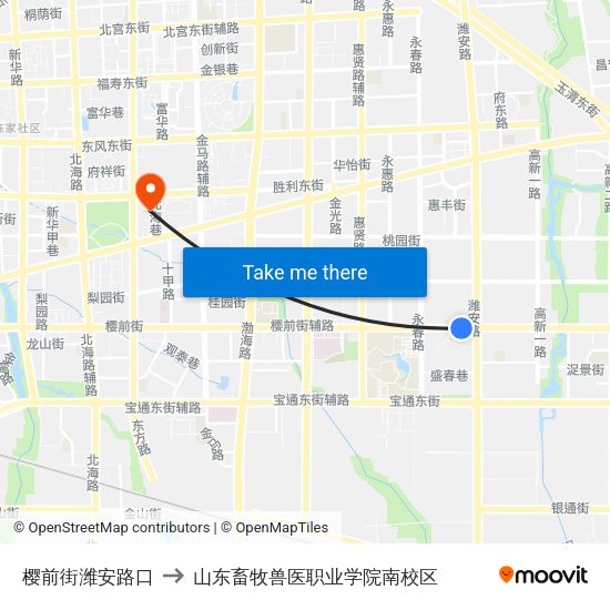 樱前街潍安路口 to 山东畜牧兽医职业学院南校区 map