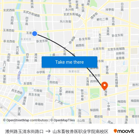 潍州路玉清东街路口 to 山东畜牧兽医职业学院南校区 map