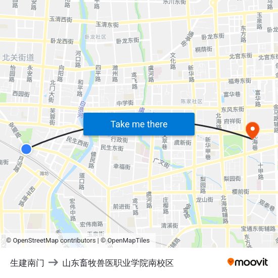 生建南门 to 山东畜牧兽医职业学院南校区 map