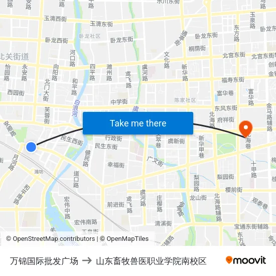 万锦国际批发广场 to 山东畜牧兽医职业学院南校区 map