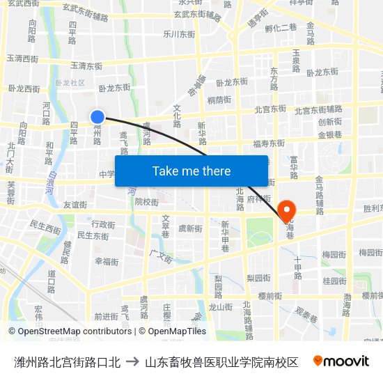 潍州路北宫街路口北 to 山东畜牧兽医职业学院南校区 map