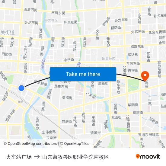 火车站广场 to 山东畜牧兽医职业学院南校区 map