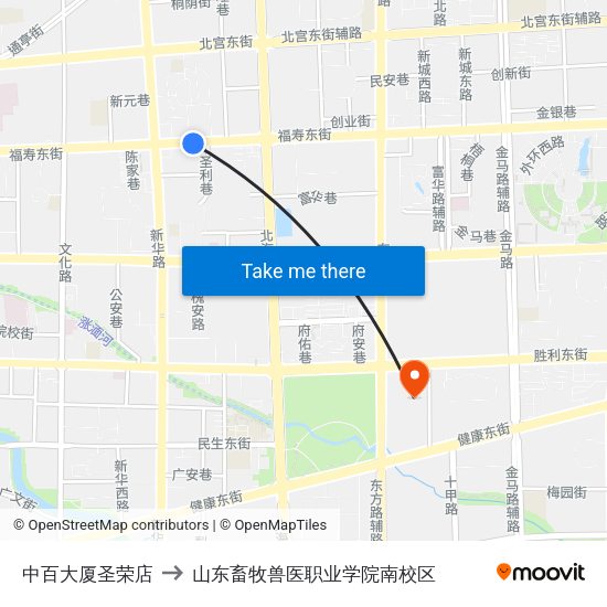 中百大厦圣荣店 to 山东畜牧兽医职业学院南校区 map