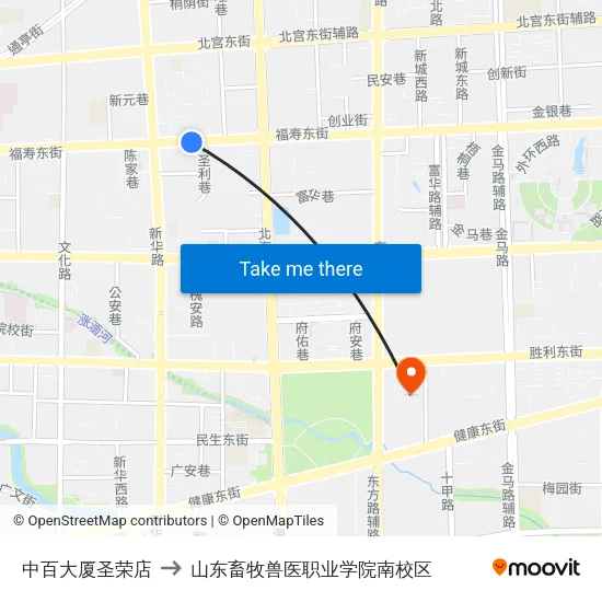 中百大厦圣荣店 to 山东畜牧兽医职业学院南校区 map