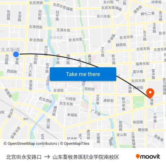 北宫街永安路口 to 山东畜牧兽医职业学院南校区 map
