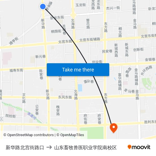 新华路北宫街路口 to 山东畜牧兽医职业学院南校区 map