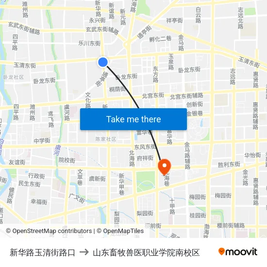 新华路玉清街路口 to 山东畜牧兽医职业学院南校区 map