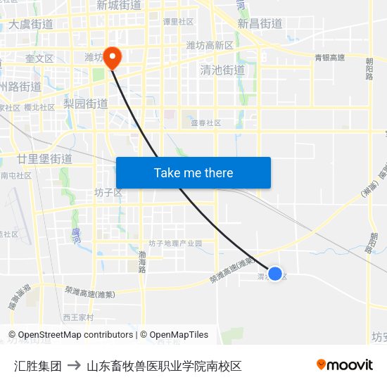 汇胜集团 to 山东畜牧兽医职业学院南校区 map