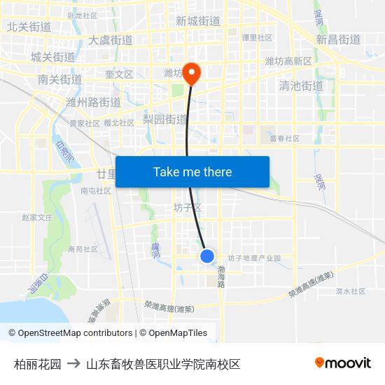 柏丽花园 to 山东畜牧兽医职业学院南校区 map