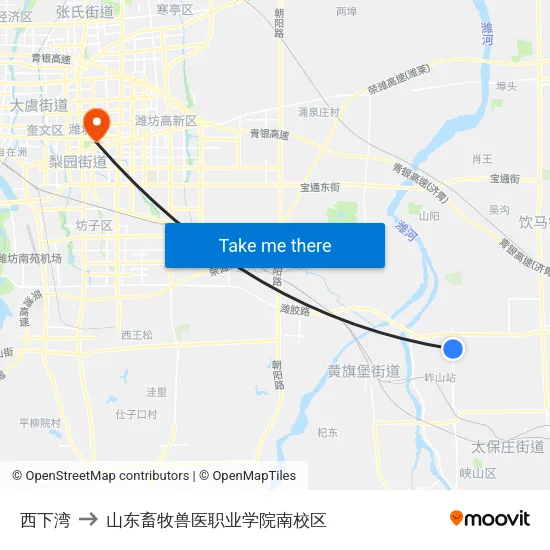 西下湾 to 山东畜牧兽医职业学院南校区 map