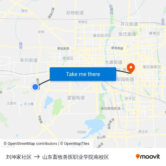 刘坤家社区 to 山东畜牧兽医职业学院南校区 map