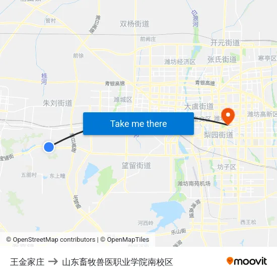 王金家庄 to 山东畜牧兽医职业学院南校区 map