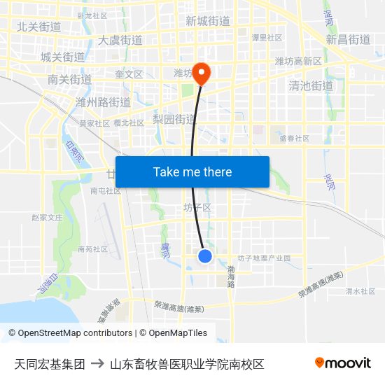 天同宏基集团 to 山东畜牧兽医职业学院南校区 map