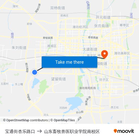 宝通街杏乐路口 to 山东畜牧兽医职业学院南校区 map