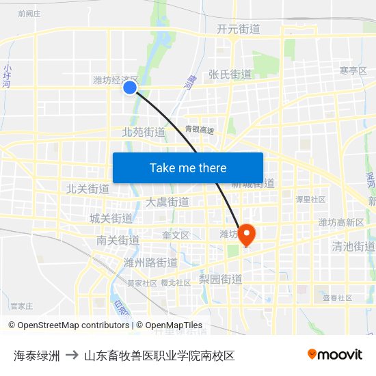 海泰绿洲 to 山东畜牧兽医职业学院南校区 map