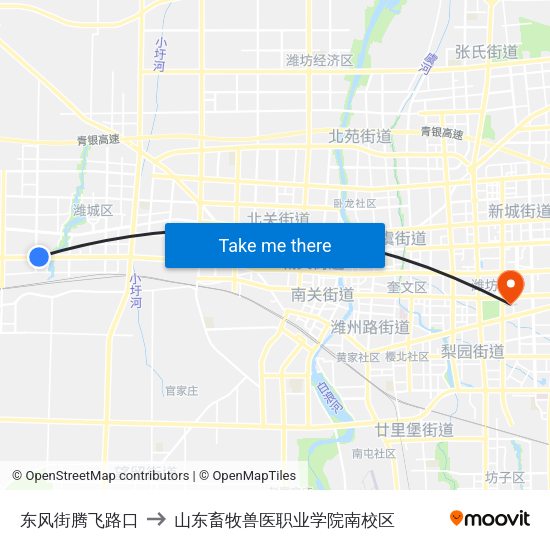 东风街腾飞路口 to 山东畜牧兽医职业学院南校区 map