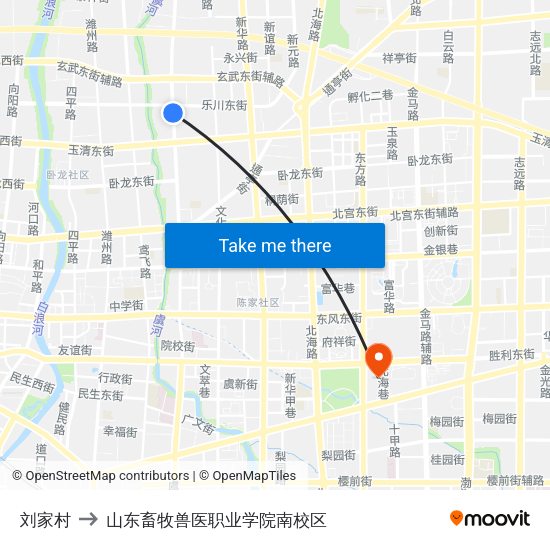 刘家村 to 山东畜牧兽医职业学院南校区 map
