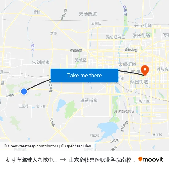 机动车驾驶人考试中心 to 山东畜牧兽医职业学院南校区 map
