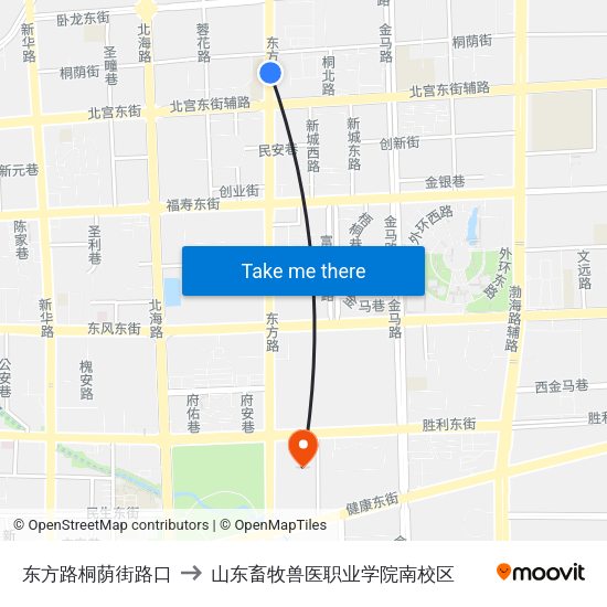 东方路桐荫街路口 to 山东畜牧兽医职业学院南校区 map